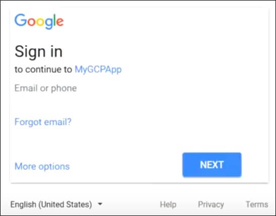 Google Login Screen