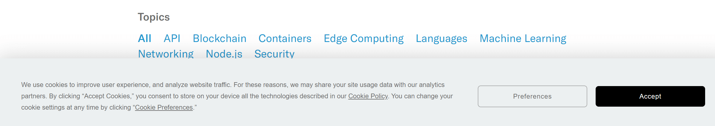 Accept cookies website popup