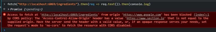 Cors policy header error