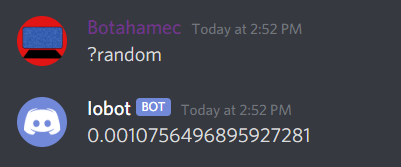 Typing “?random”, and the bot replies with a random number