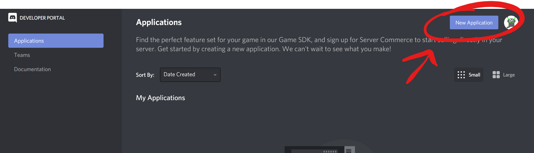 The New Application button is in the top right corner