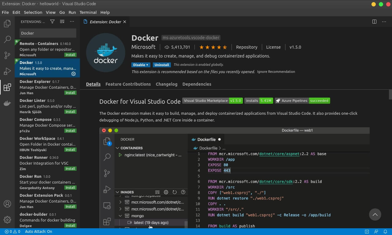 Docker extension in VS Code