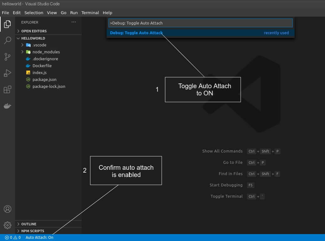 Enable auto attach VS Code