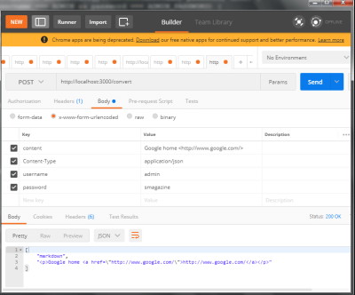 Final application testing with Postman