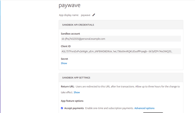 Paypal secrete and Id