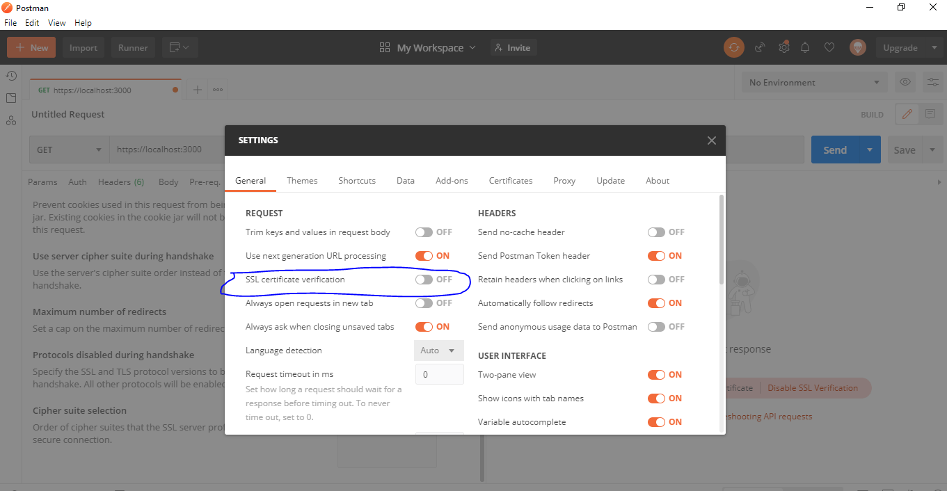 postman ssl off