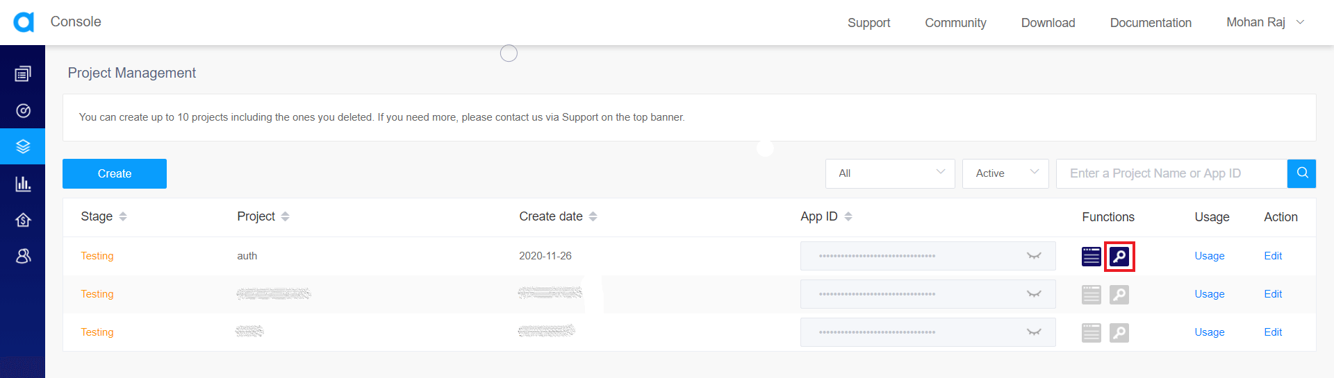 Agora Project Management Console Temp Token