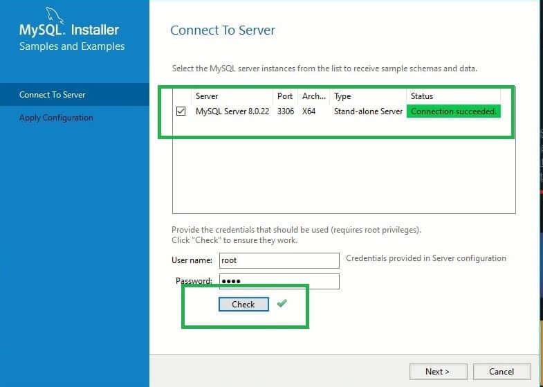 MySQL Server Connection Succeeded