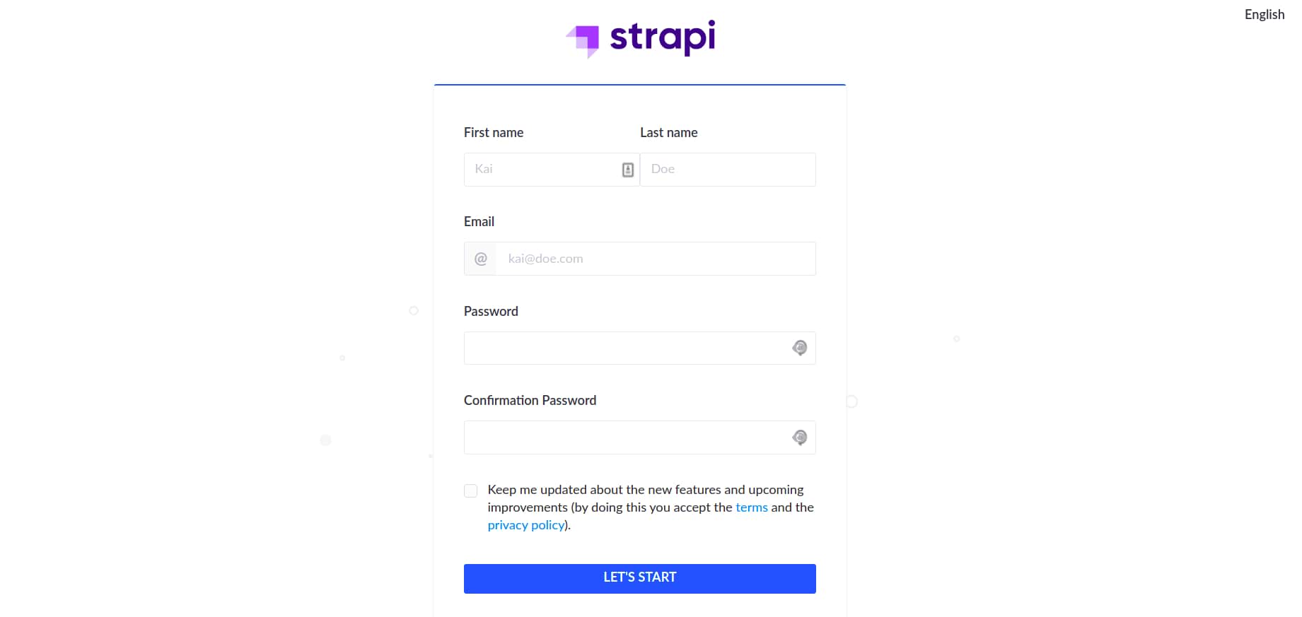 Strapi first launch